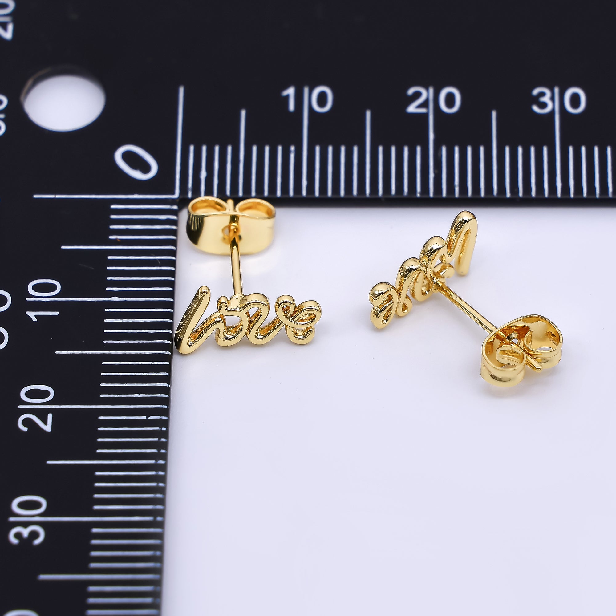 24K Gold Filled 6mm "Love" Cursive Script Stud Earrings | AI475