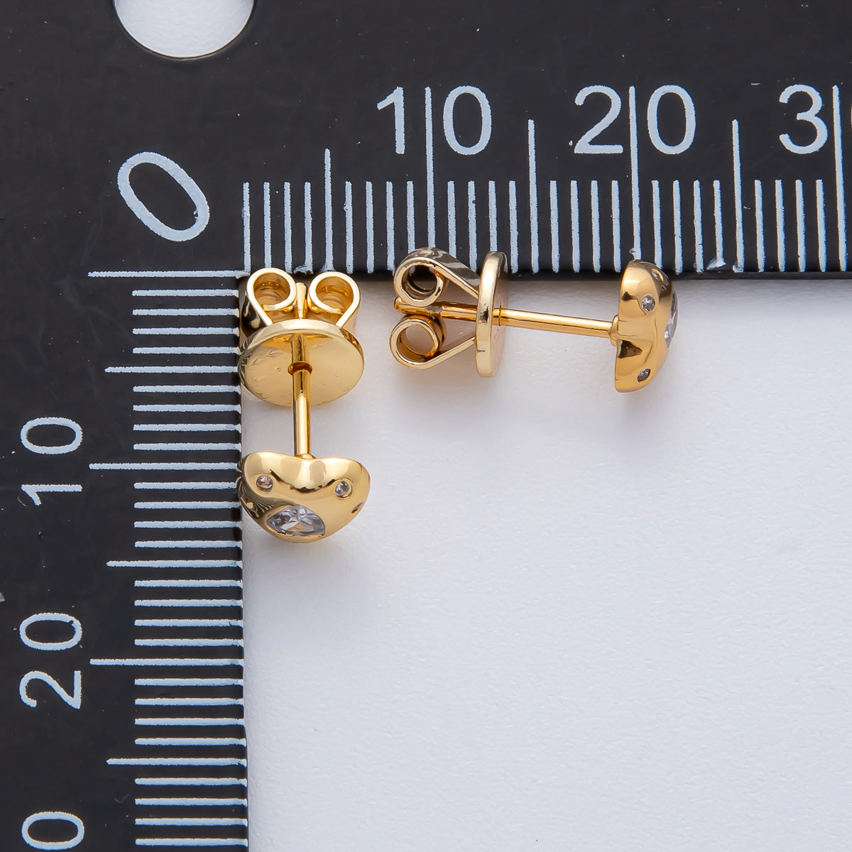 18K Gold Filled Clear CZ Dotted Heart Mini Stud Earrings | AD1634
