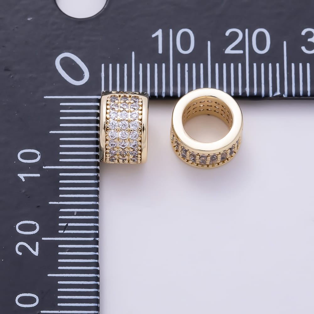 16K Gold Filled 9mm 3-Row Micro Paved CZ Rondelle Bead in Gold & Silver | Beads-00626 Beads-00627
