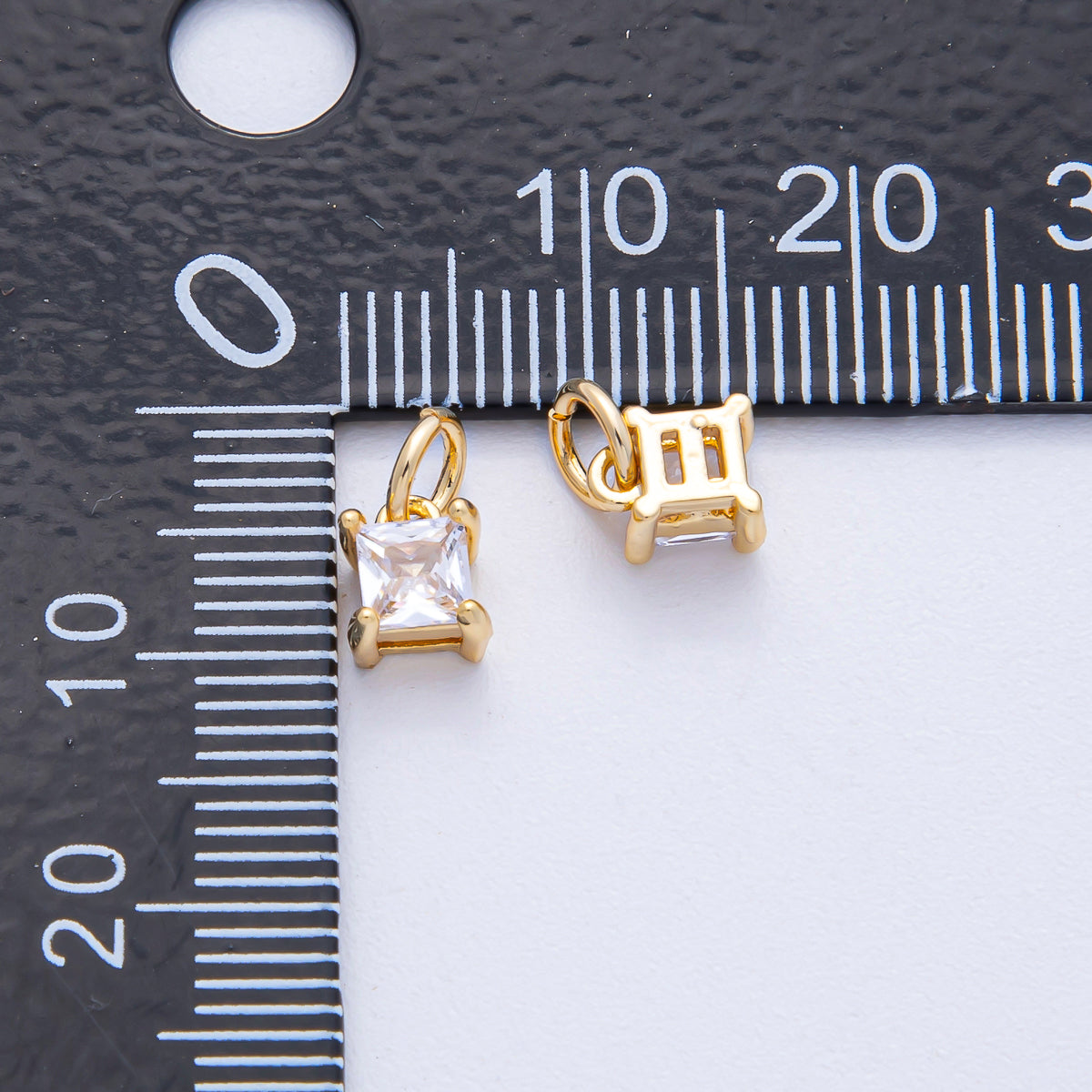 18K Gold Filled 6.3mm Clear CZ Square Baguette Mini Charm | AK030