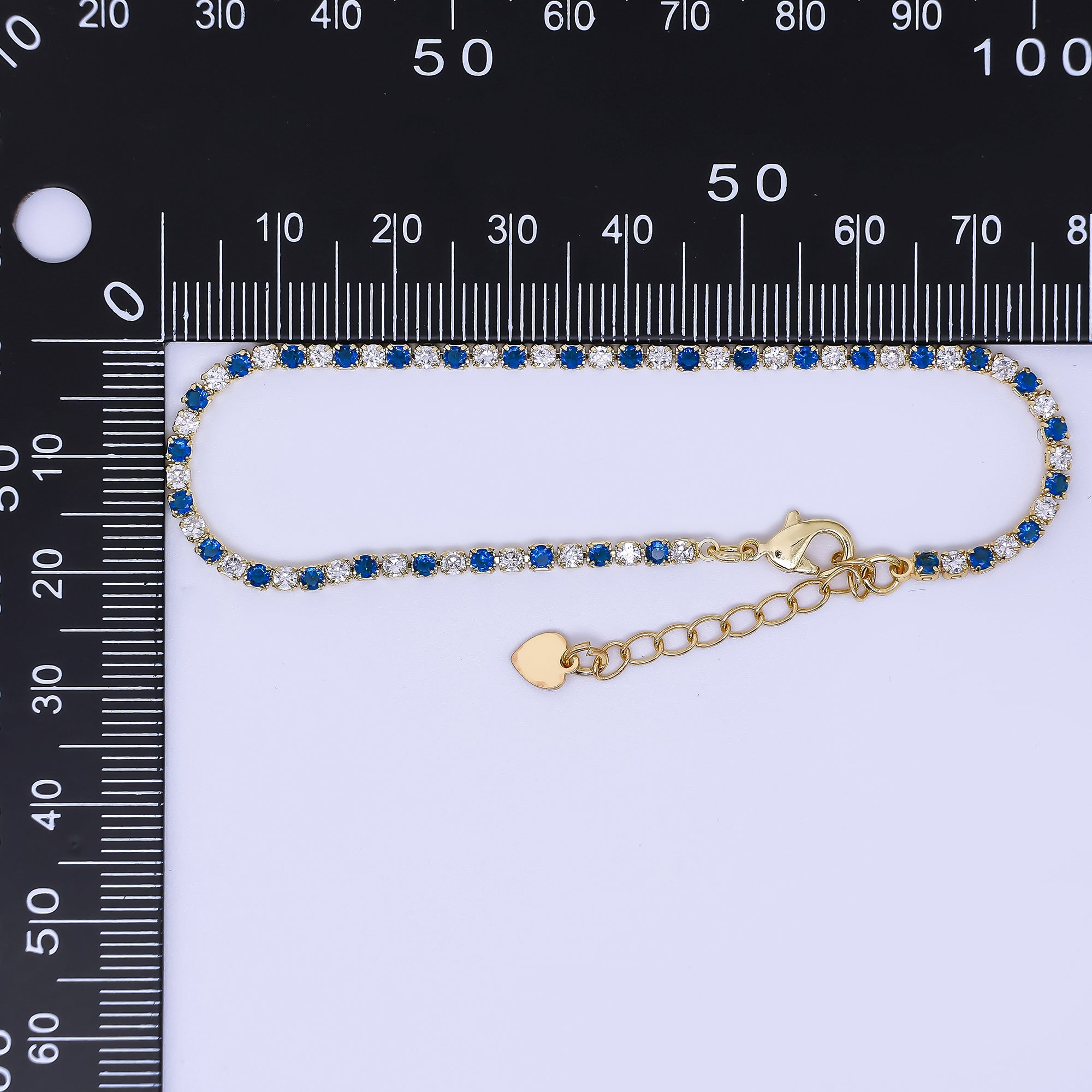 24K Gold Filled Blue Clear CZ Tennis 6.9 inch Bracelet with Extender | WA-1596
