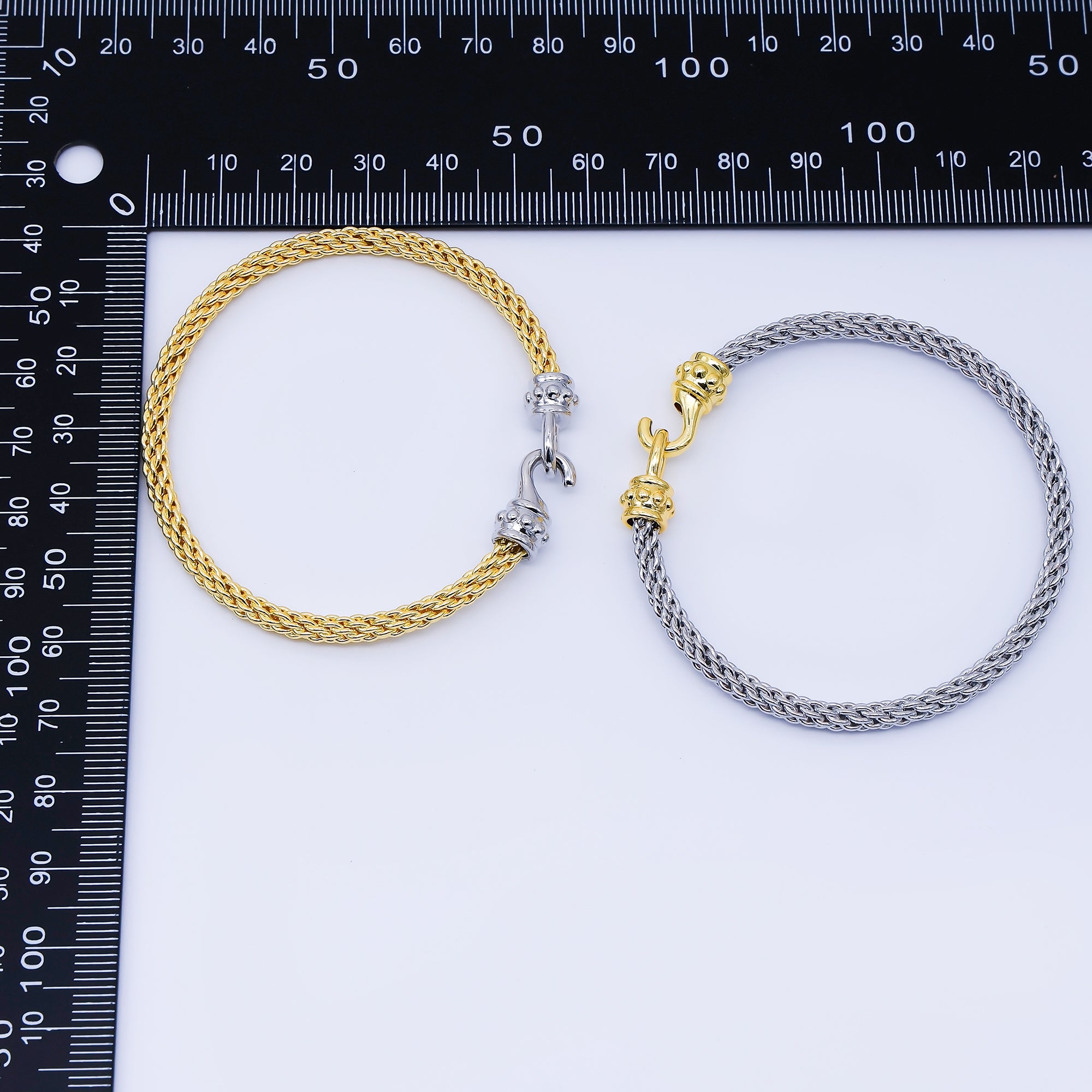 24K Gold Filled 4mm Twisted Rope Mixed Metal Bangle Bracelet Men Woman Jewelry | WA-3891