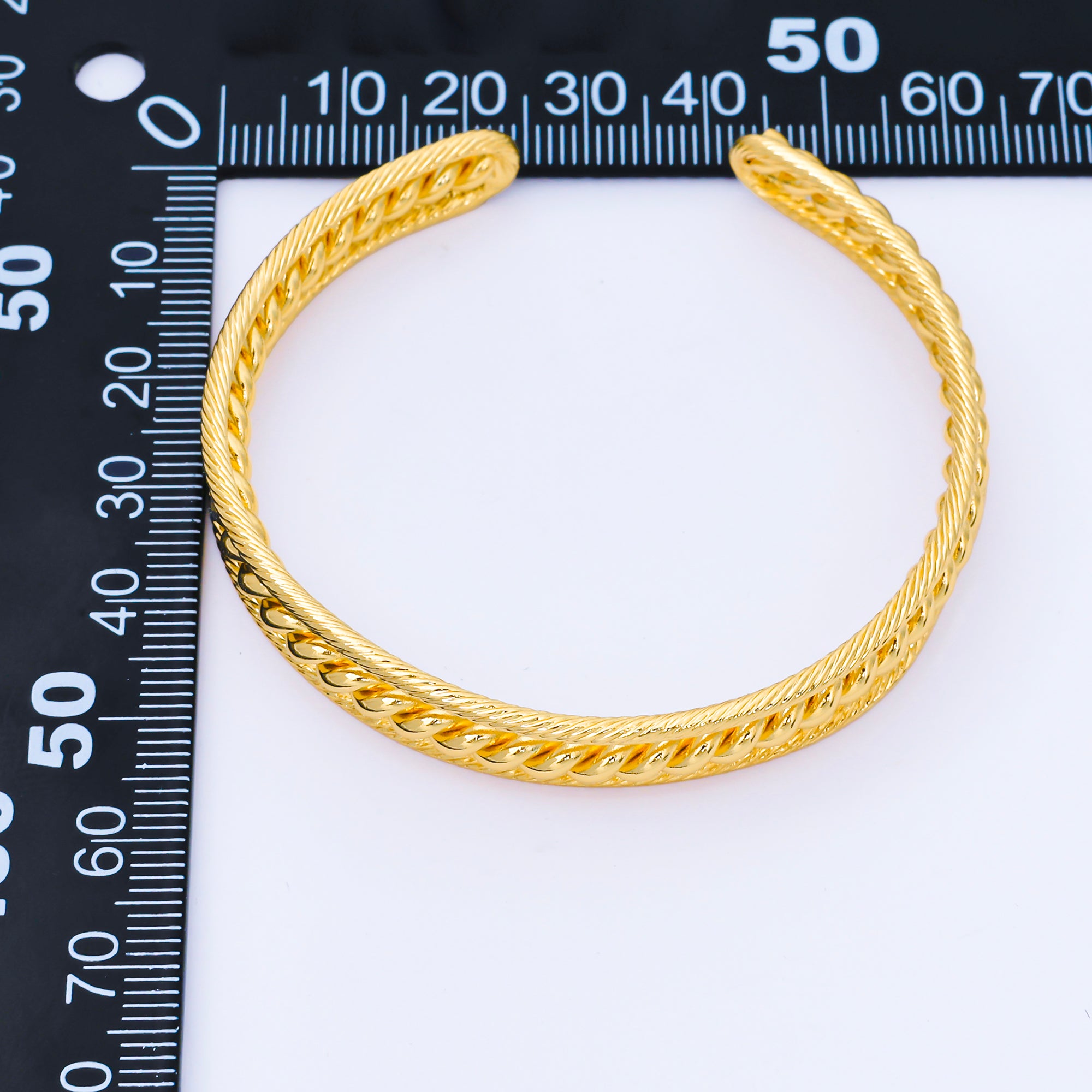24K Gold Filled Twisted Rope Geometric Triple Band Cuff Bracelet | WA-01687