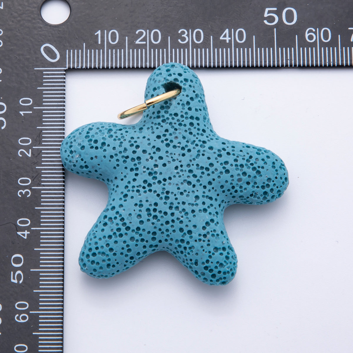 Blue, White 50mm Natural Lava Stone Starfish Ocean Summer Charm | C-00722