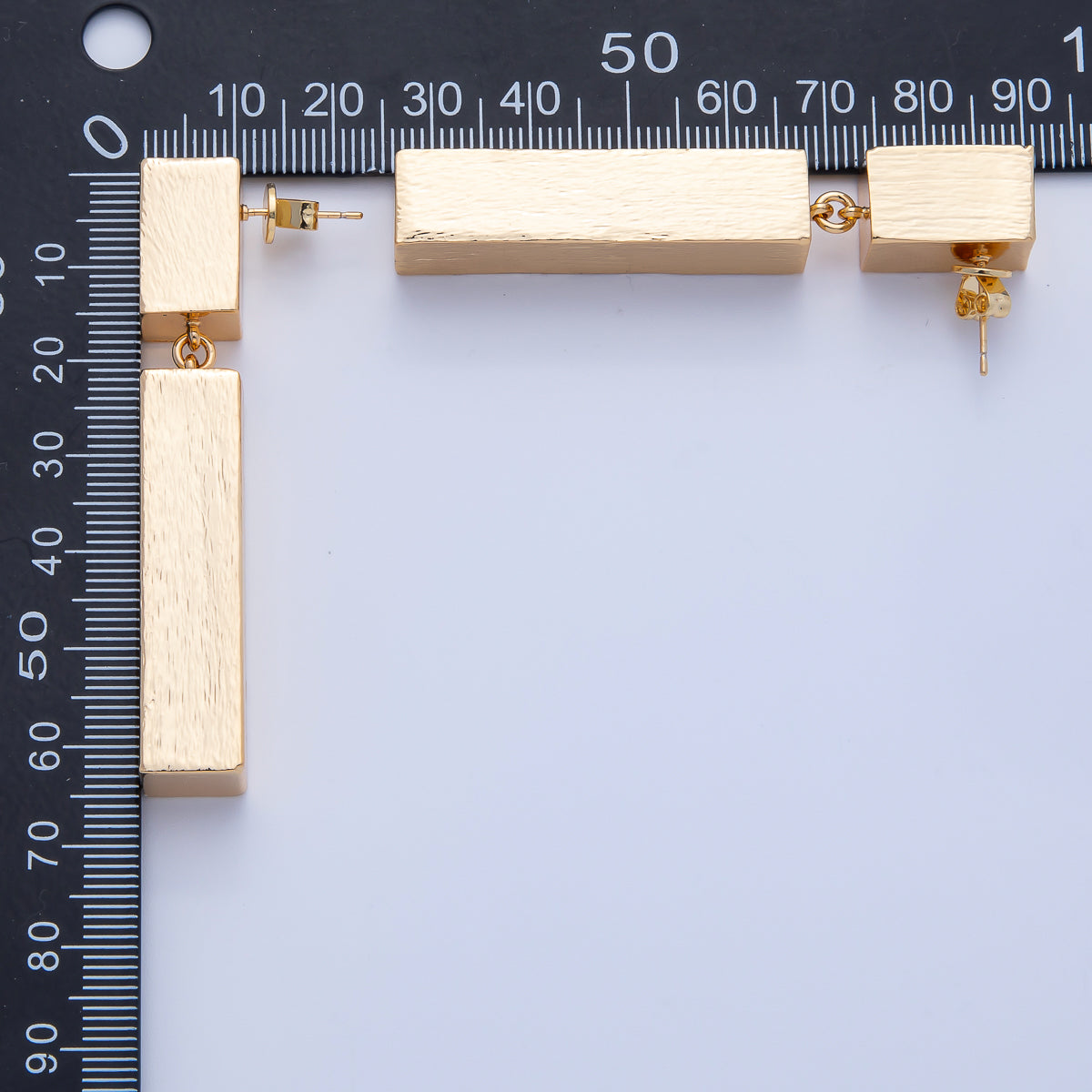 18K Gold Filled 64mm Textured Tube Geometric Drop Stud Earrings | AE314