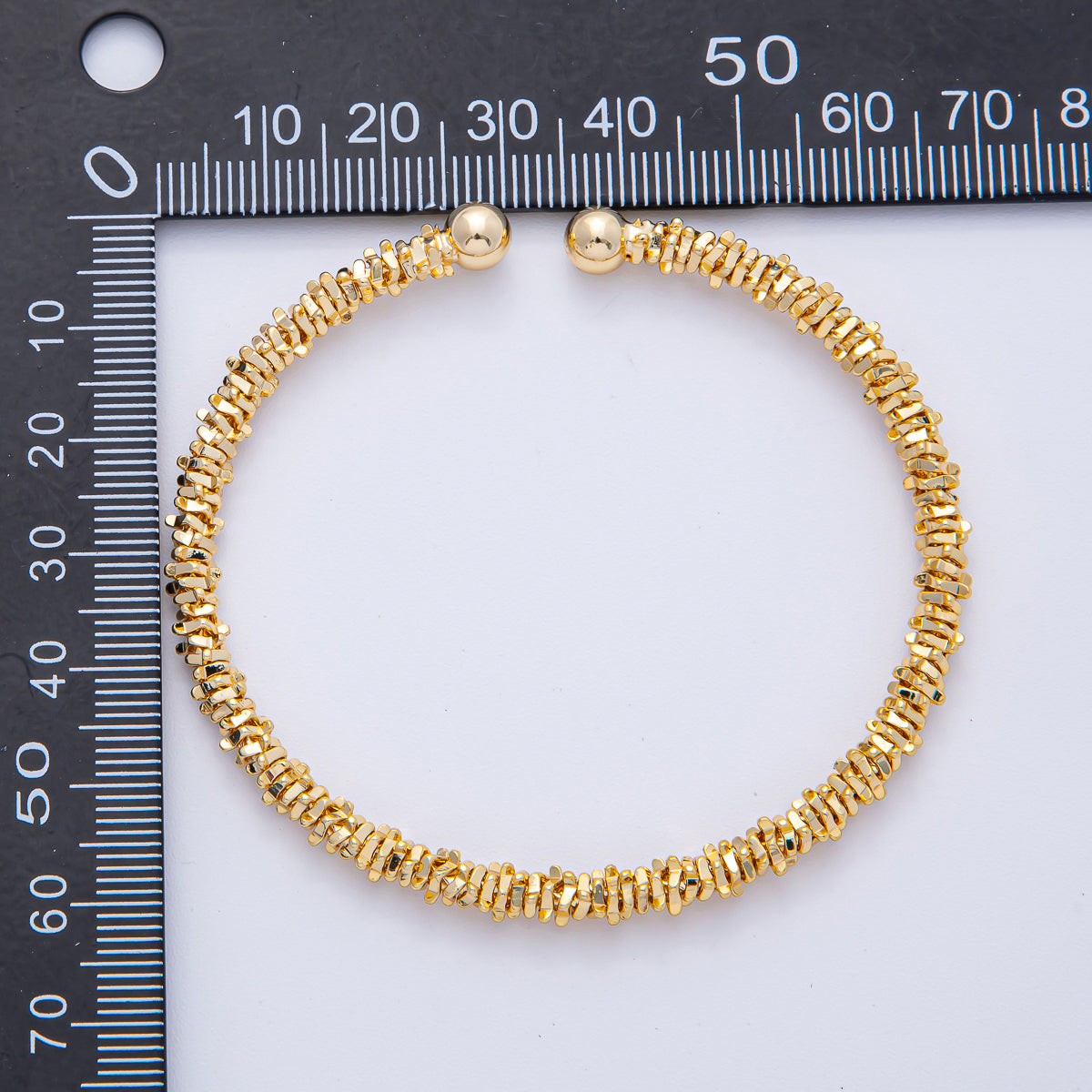 18K Gold Filled 5mm Nugget Rondelle Geometric Textured Cuff Bracelet | WA-3860