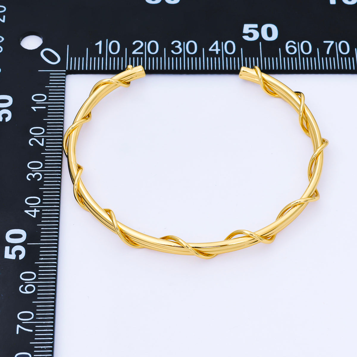 24K Gold Filled Circular Twist Band Geometric Cuff Bracelet | WA-01685