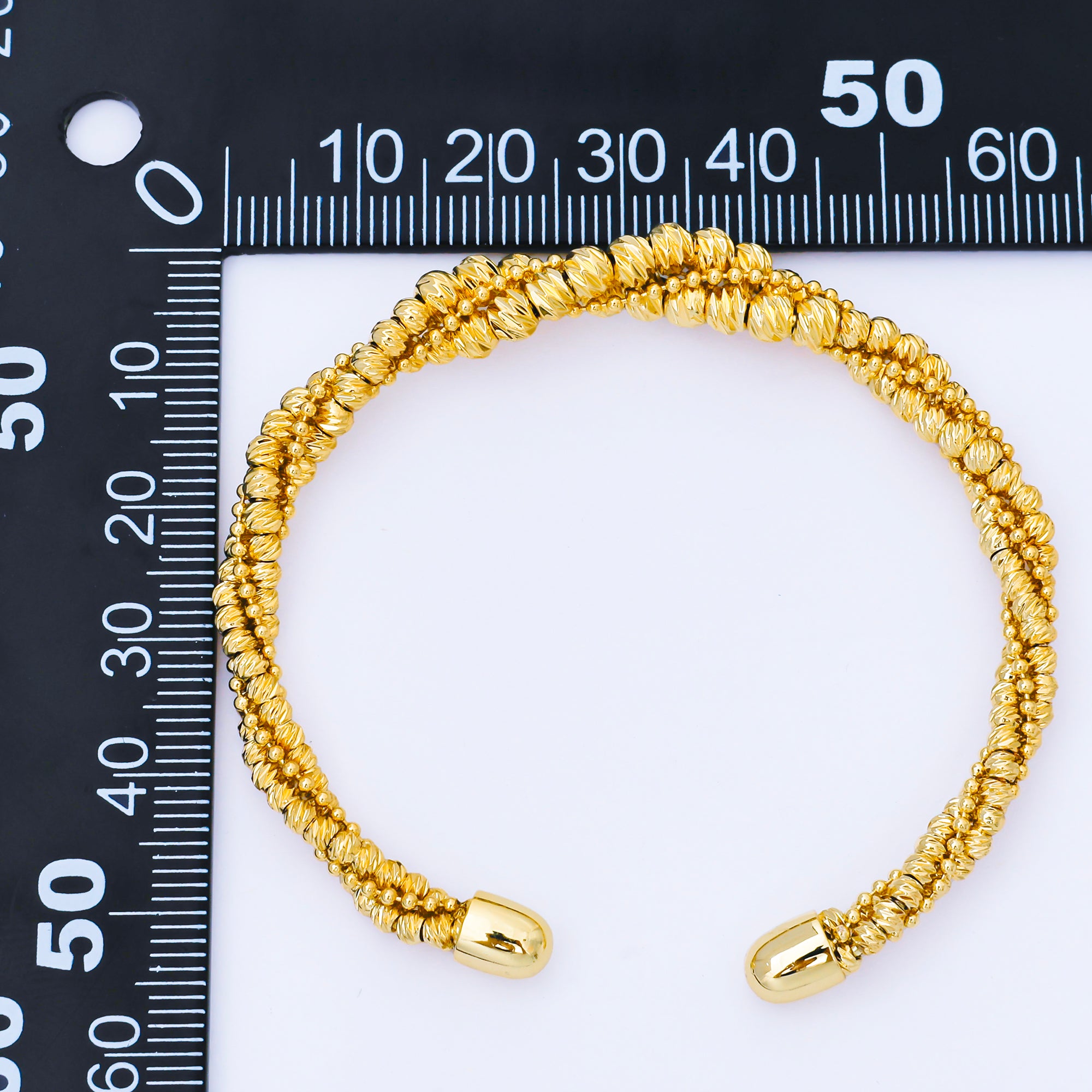 24K Gold Filled Irregular Twisted Ribbon Knotted Ball Cuff Bangle Bracelet | WA-01688