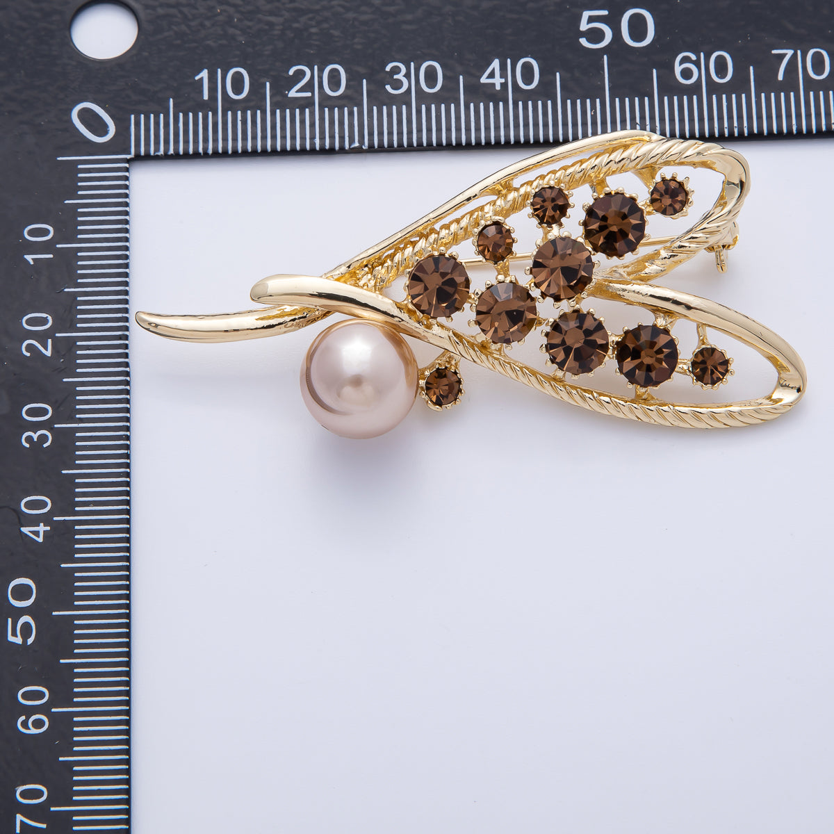 Gold 67.3mm x 30mm Rhinestone Heart Bezel Pin Brooch | BH-083