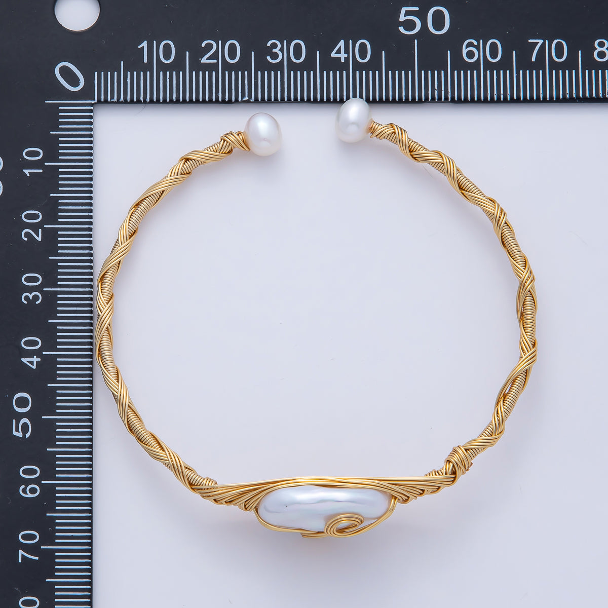 18K Gold Filled Freshwater Pearl Coil Wire Wrap Cuff Bracelet | WA-3851