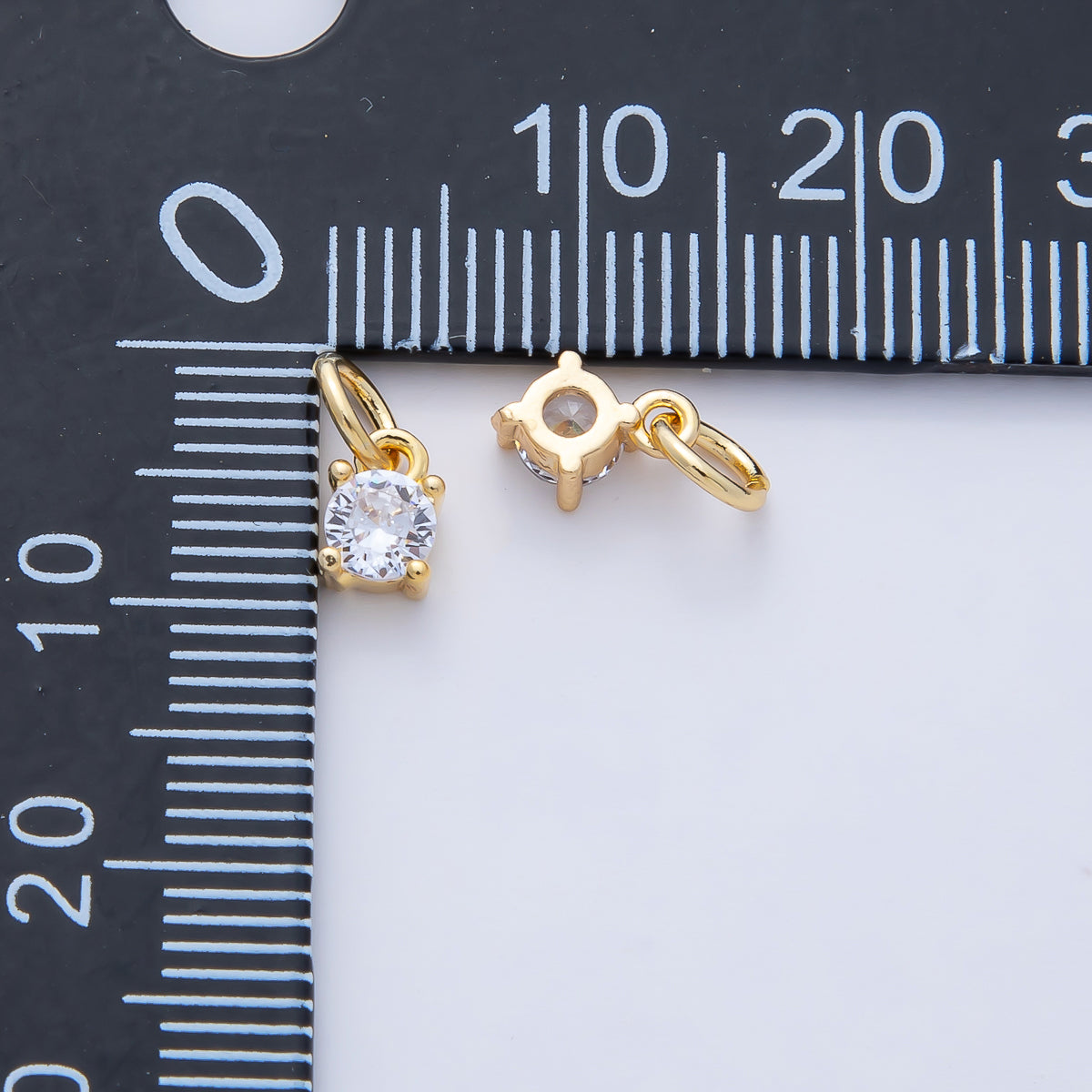 18K Gold Filled 6mm Clear CZ Round Mini Charm | AK027