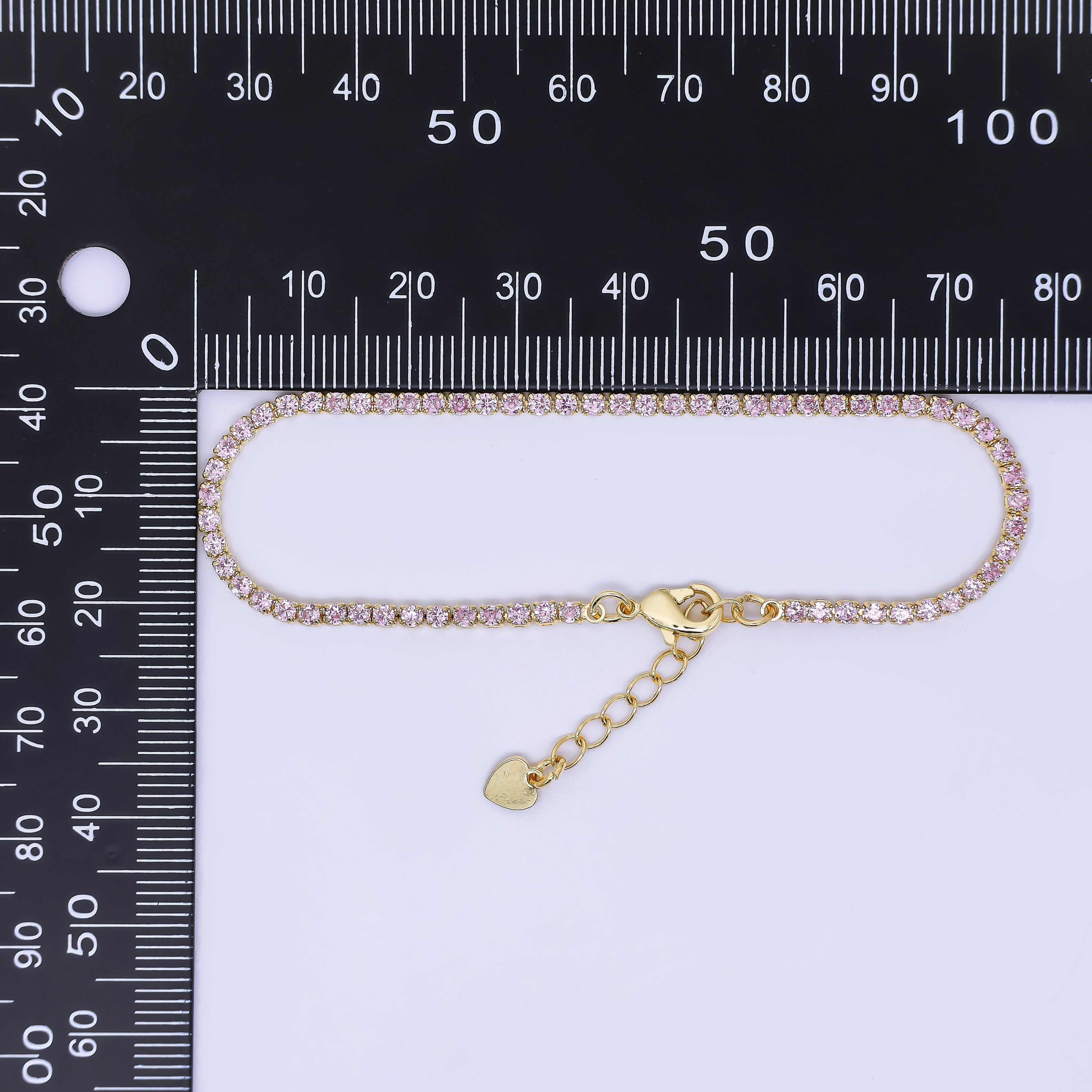 24K Gold Filled 2mm Green CZ Tennis Chain 7 Inch Bracelet w. Extender | WA-2338