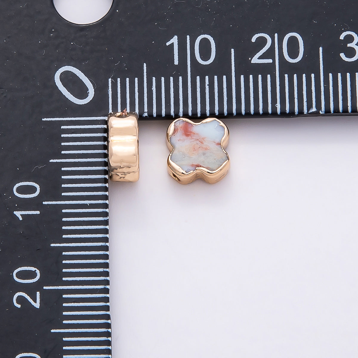 16K Gold Filled 8mm Light Blue Turquoise Gemstone Foil Clover Spacer Bead | Beads-00326