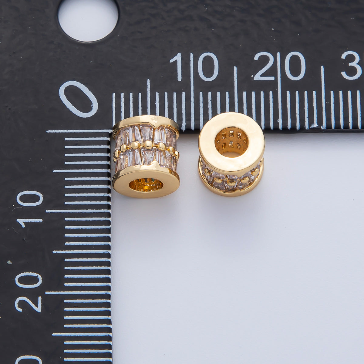 18K Gold Filled 7mm Clear Baguette Rondelle Tube Spacer Bead | B406