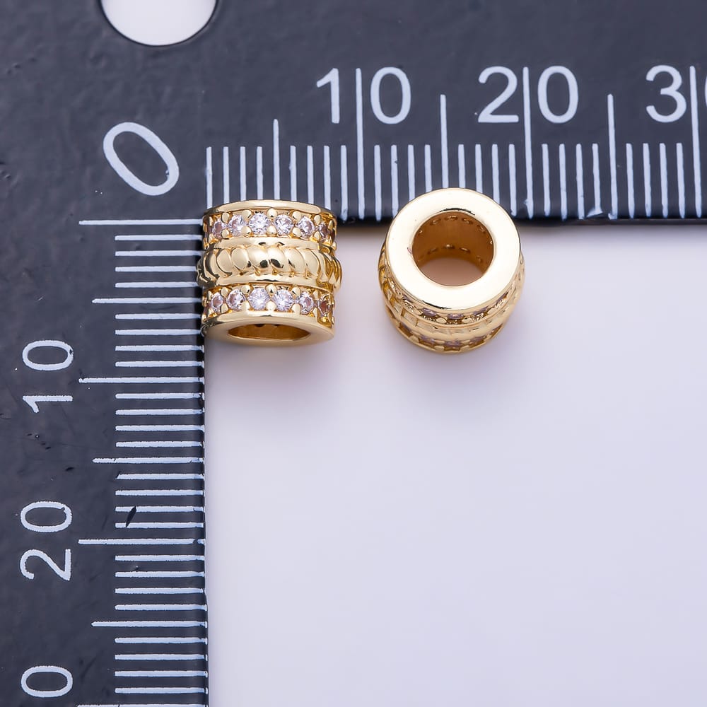 16K Gold Filled 8mm Clear Micro Paved CZ Twisted Rope Barrel Spacer Bead | Beads-00610