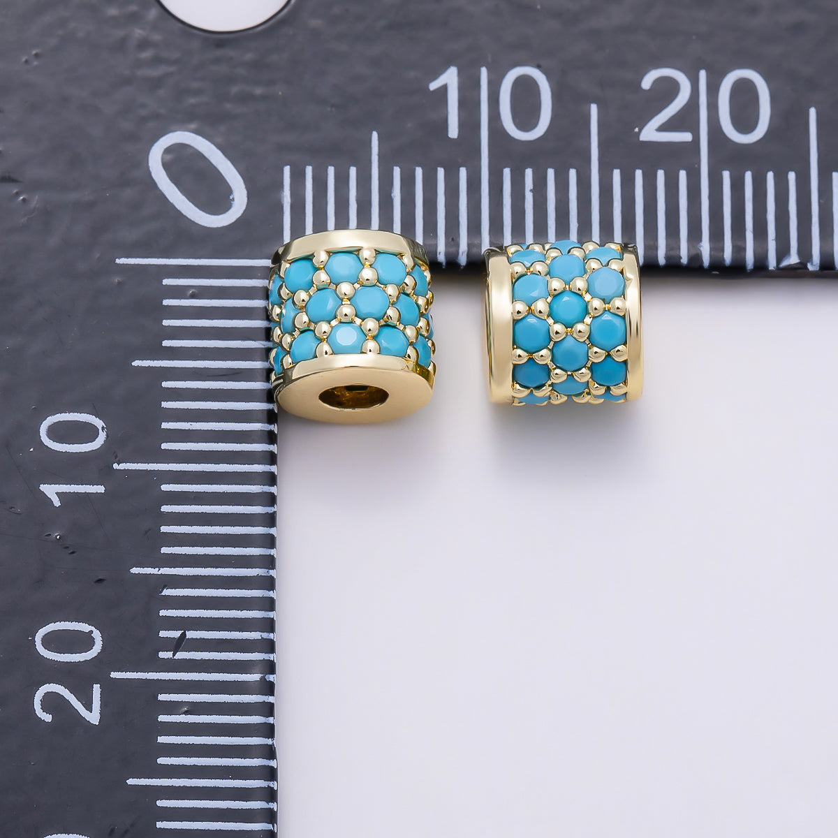 16K Gold Filled 7mm Turquoise Micro Paved Wide Bead in Gold & Silver | Beads-00514 Beads-00515