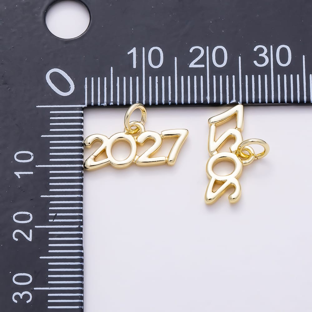 16K Gold Filled 7.5mm "2027" New Year Minimalist Number Script Charm in Gold & Silver | Charms-02300 Charms-02301
