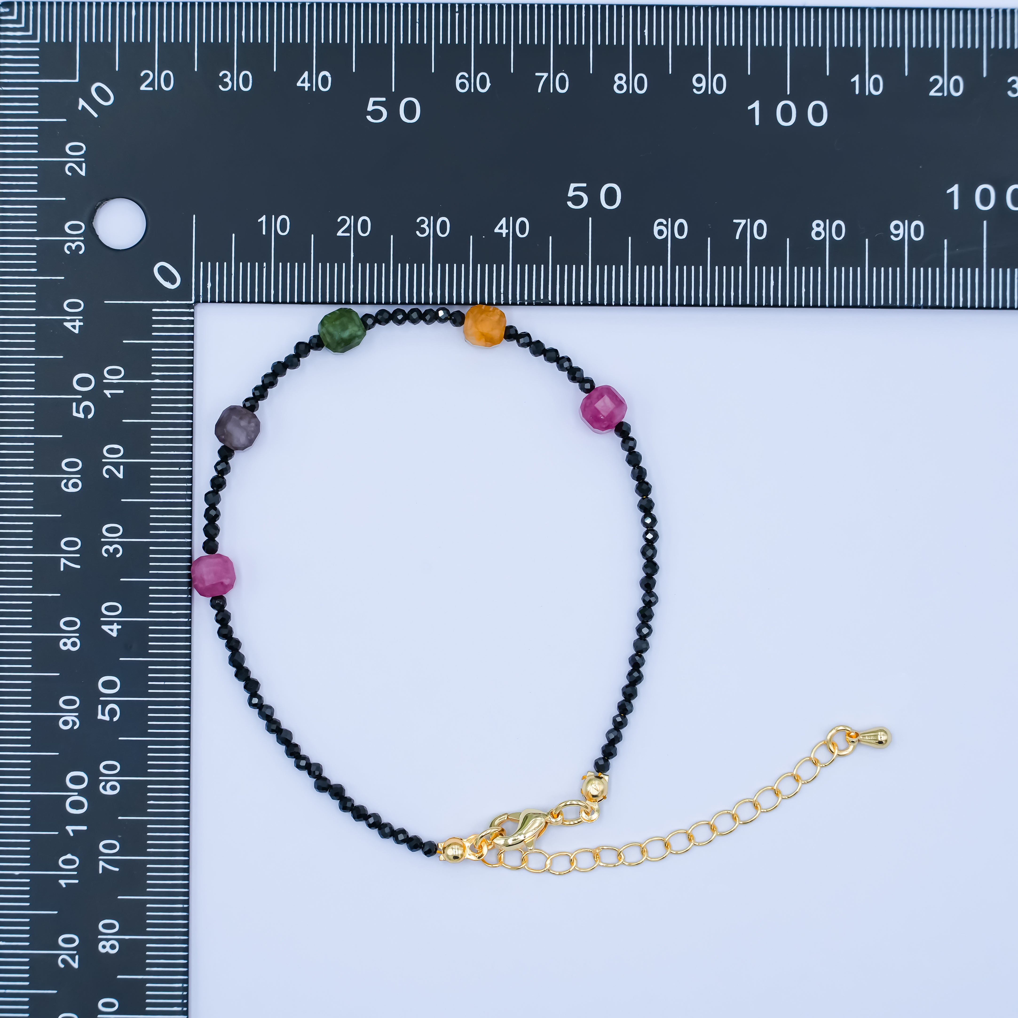 24K Gold Filled Multifaceted Multicolor Black Onyx Gemstone 7.5 Inch Bracelet | WA-2881