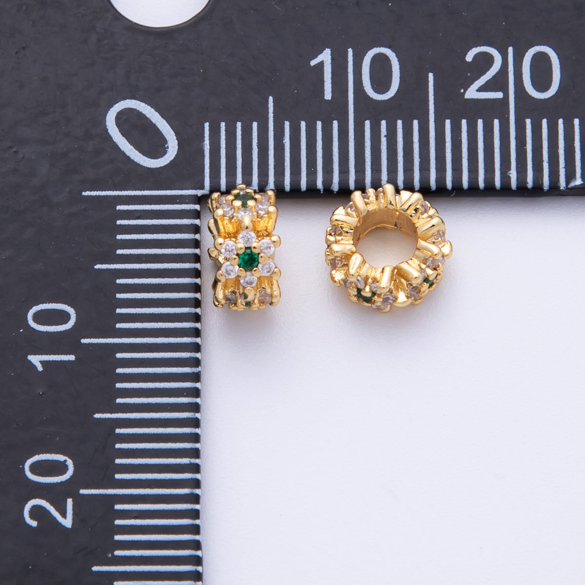 14K Gold Filled 7.8mm Green CZ Flower Spacer Bead | BEADS-00004
