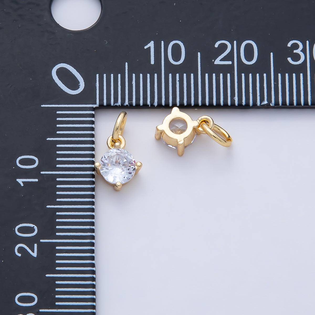 18K Gold Filled 8mm Clear CZ Round Mini Charm | AK026