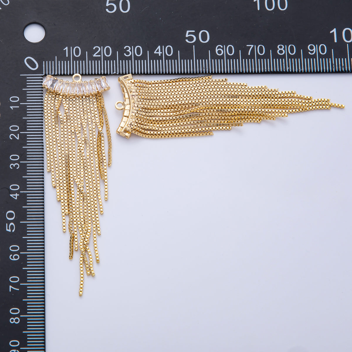 18K Gold Filled 75mm Clear Marquise CZ Box Chain Tassel Finding Fringe Jewelry | Z1646