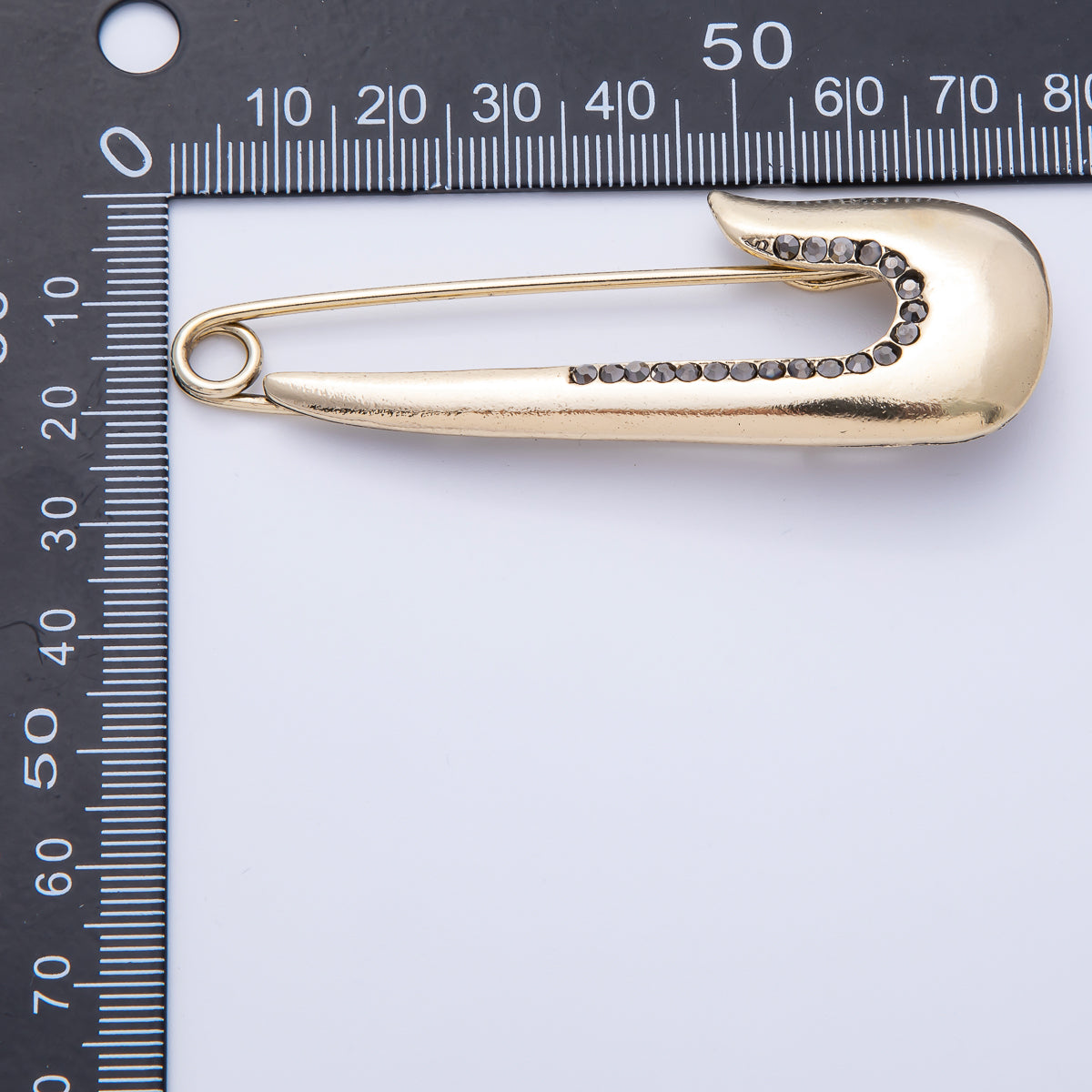 Gold 76mm x 25mm Safety Pin Micro Paved CZ Brooch Pin | BH-023