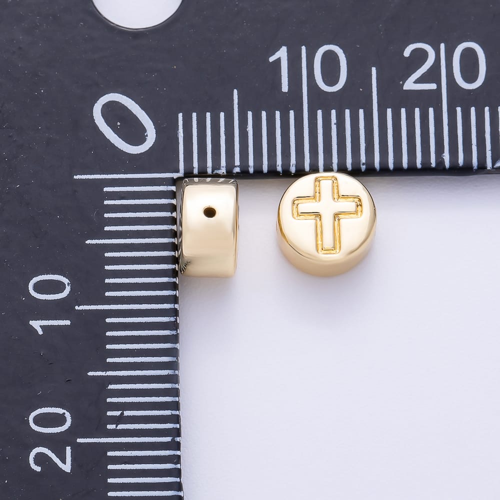 16K Gold Filled 7mm Minimalist Engraved Religious Cross Round Bead in Gold & Silver | Beads-00637 Beads-00638