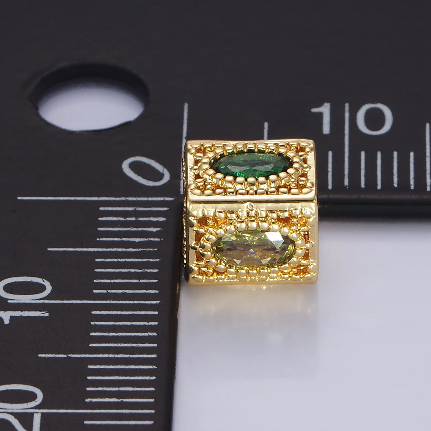 14K Gold Filled 8mm Multicolor Oval CZ Flower Filigree Rectangular Bead | B883