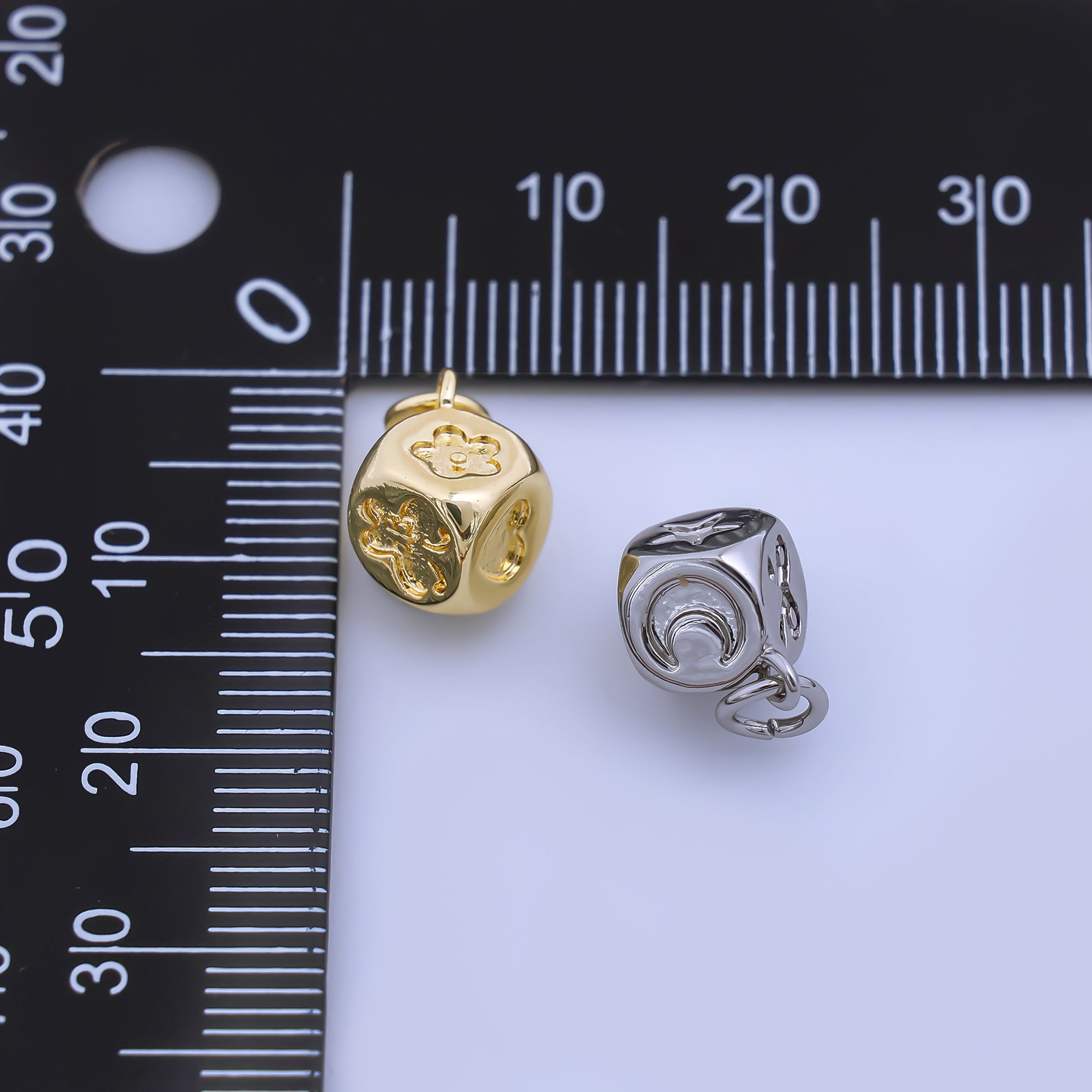 24K Gold Filled 8mm Celestial Moon Star Butterfly Dice Multidimensional 3D Charm in Gold & Silver | AJ471