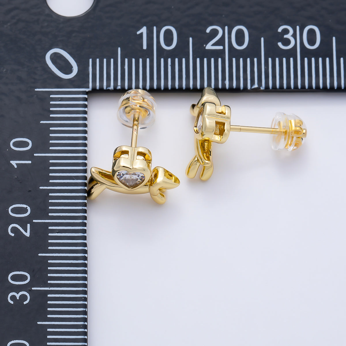 16K Gold Filled 15mm Heart CZ Puppy Animal Stud in Gold & Silver | Earrings-00674 Earrings-00675