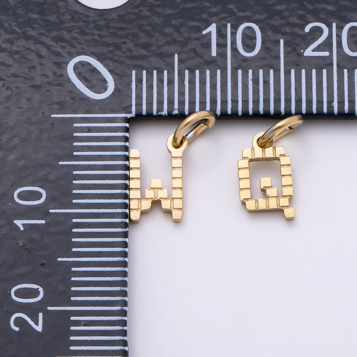 PVD Stainless 8.5mm Lined Ribbed Digital Alphabet Initial Letter Charm | Charms-01126 ~ Charms-01151