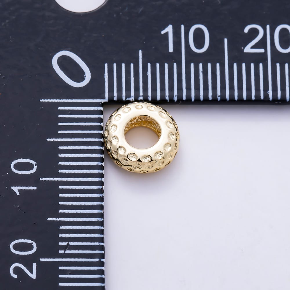 16K Gold Filled 8.5mm Textured Donut Pattern Rondelle Spacer Bead | Beads-00586