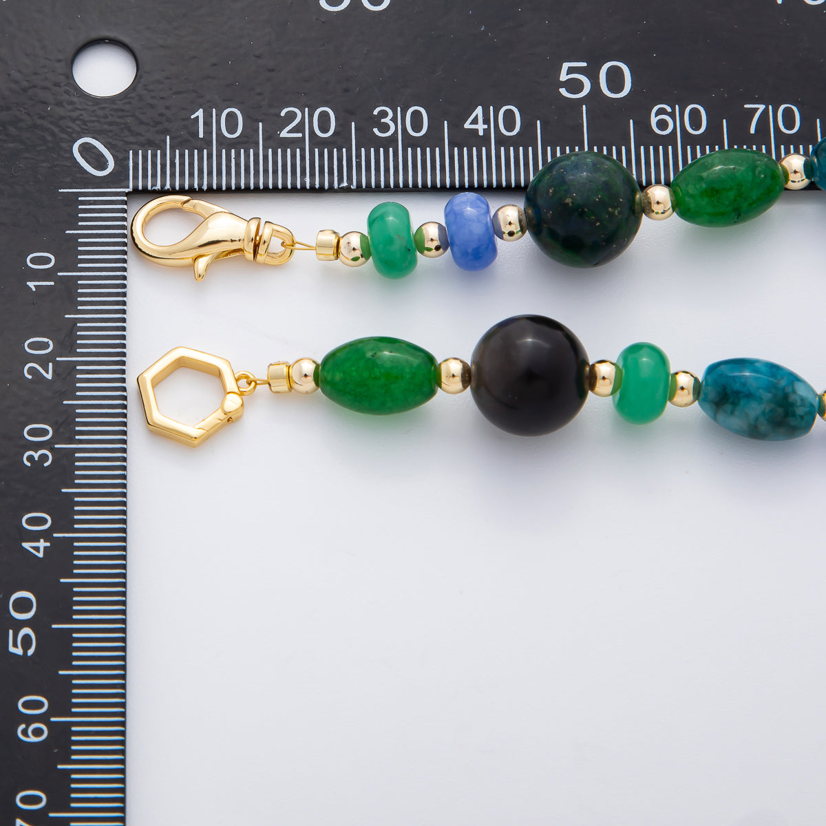 18K Gold Filled 3.8mm Multicolor Teal Agate Beaded Gemstone 8.7 Inch Bracelet | WA-03383