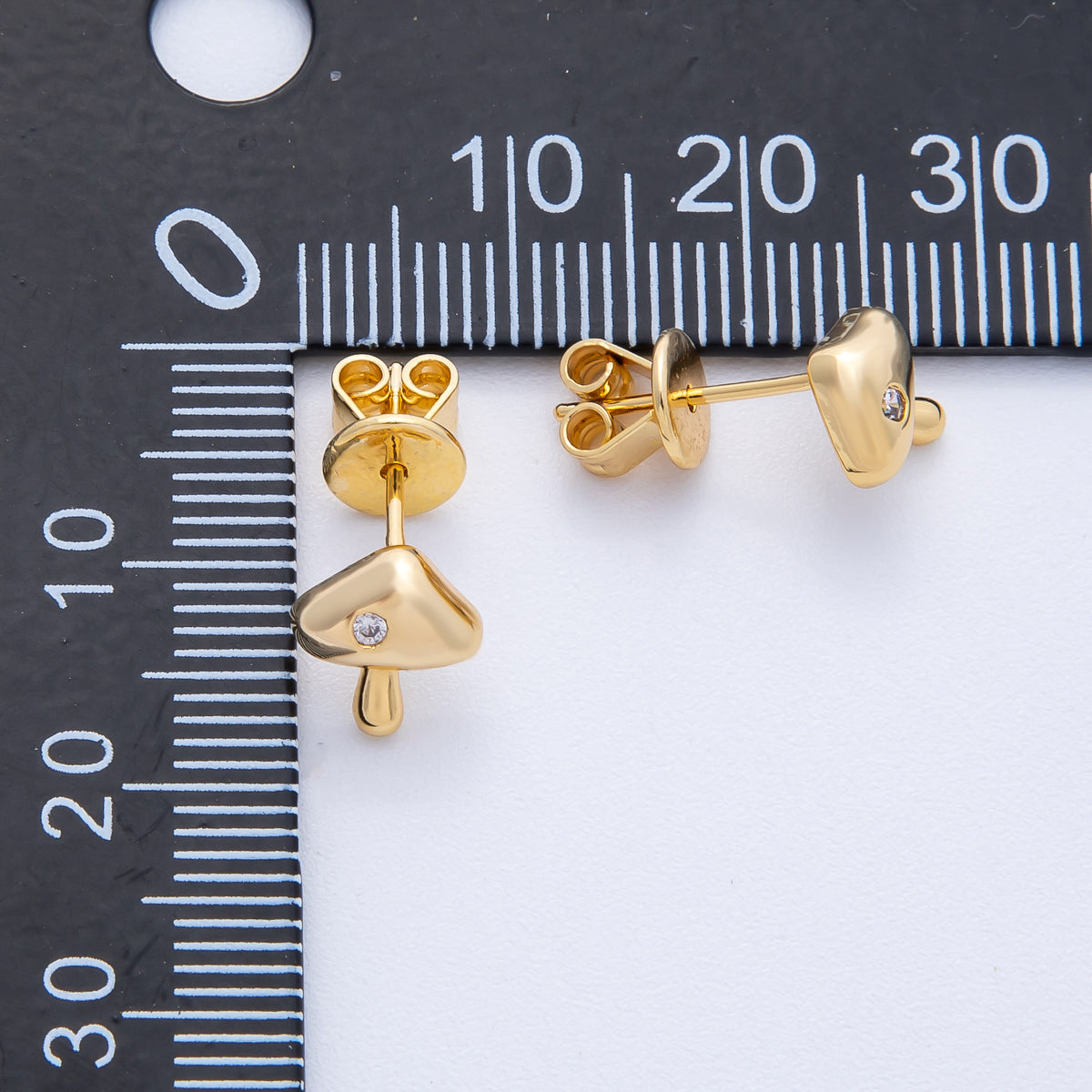 18K Gold Filled 8.7mm Clear CZ Dotted Mushroom Stud Earrings | Earrings-00082