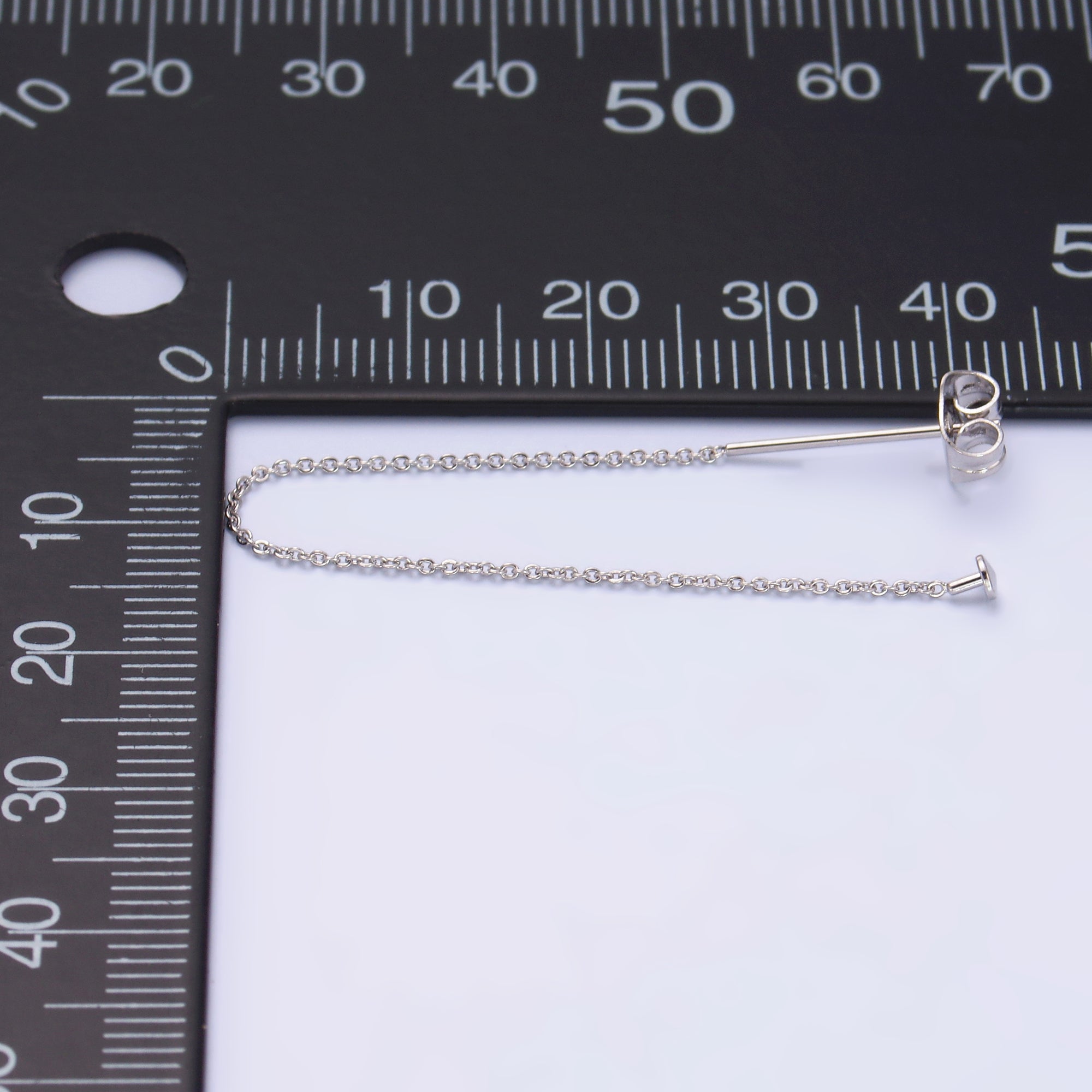 Rhodium Plated 3.5 Inch Minimalist Cable Chain Threader Earrings | T127