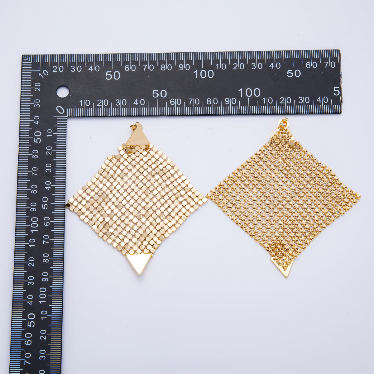 18K Gold Filled 88mm Rhombus Foil Triangle Drop Stud Earrings | Earrings-00084