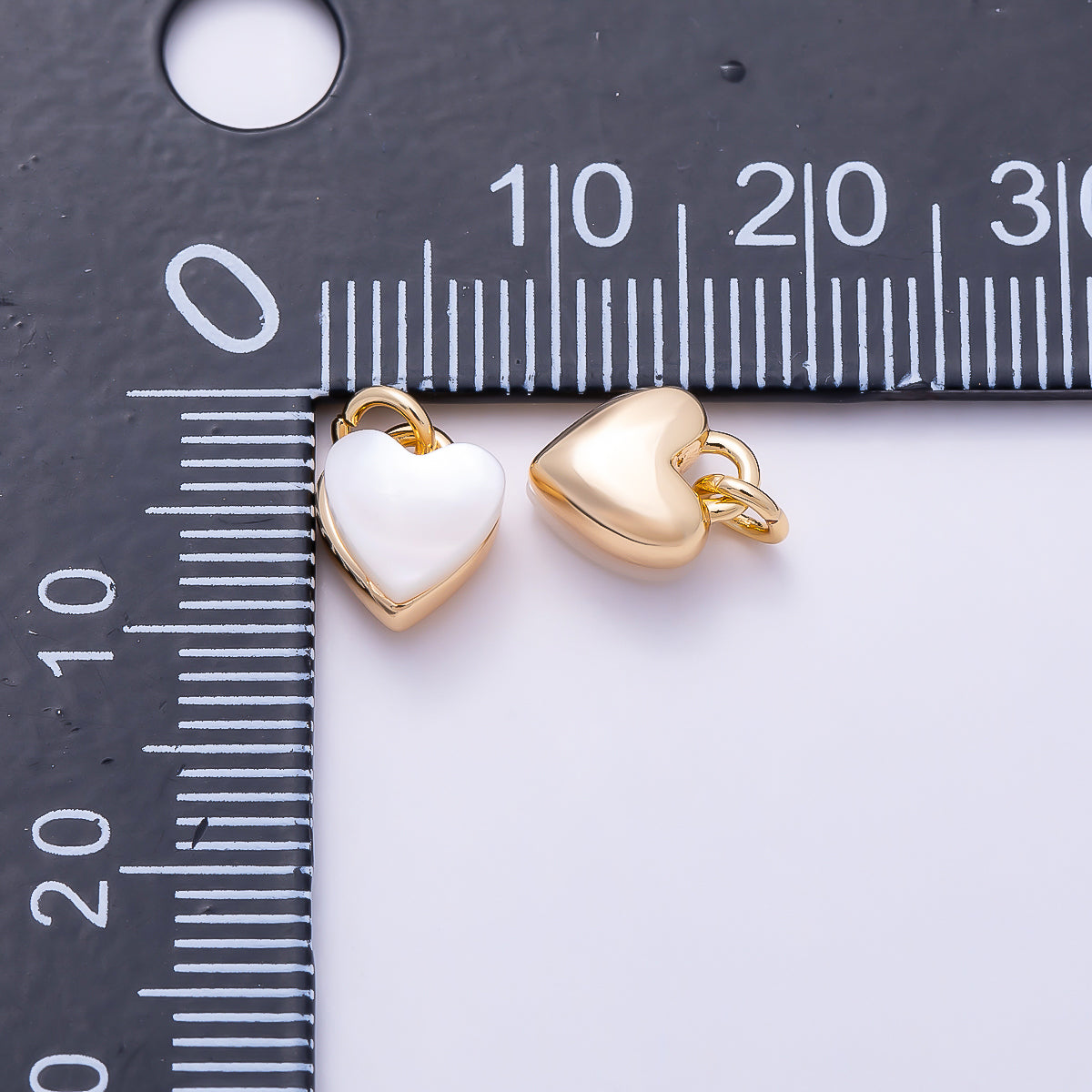 16K Gold Filled 9mm White Shell Pearl Heart Double Sided Mini Charm | Charms-01504