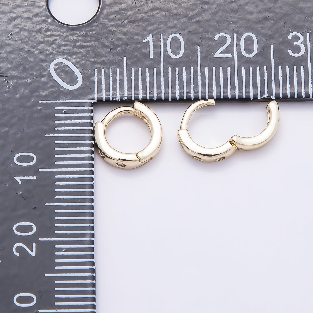 16K Gold Filled 9mm Clear CZ Dotted Cartilage Huggie Earrings | Earrings-00443