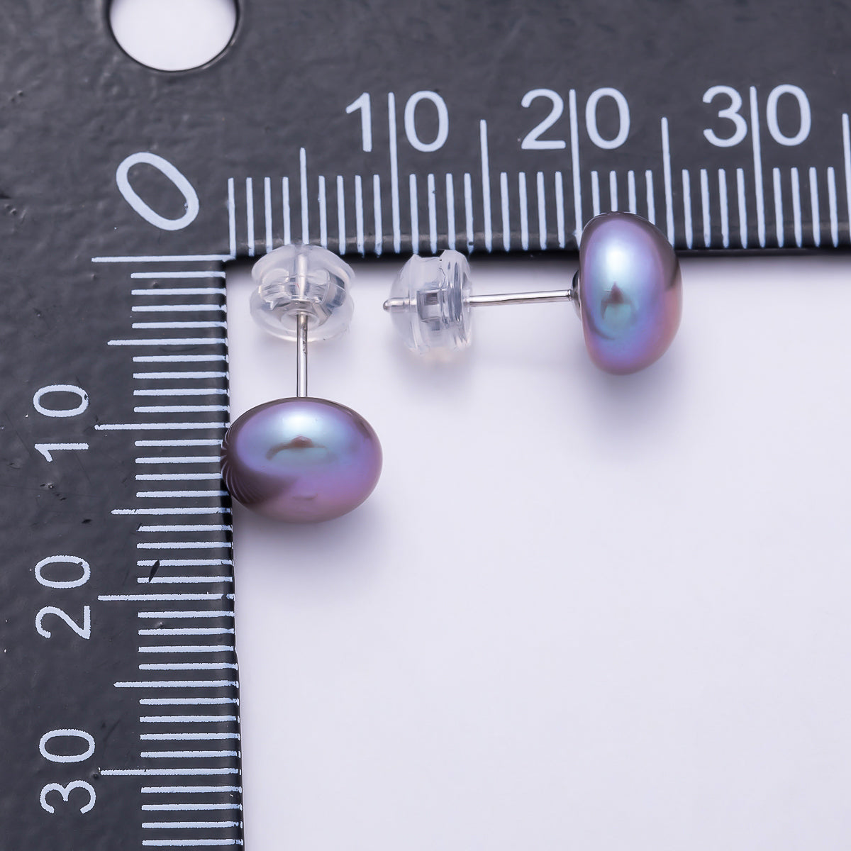Silver 9mm White, Purple Freshwater Pearl Button Stud Earrings | Earrings-00788 Earrings-00789