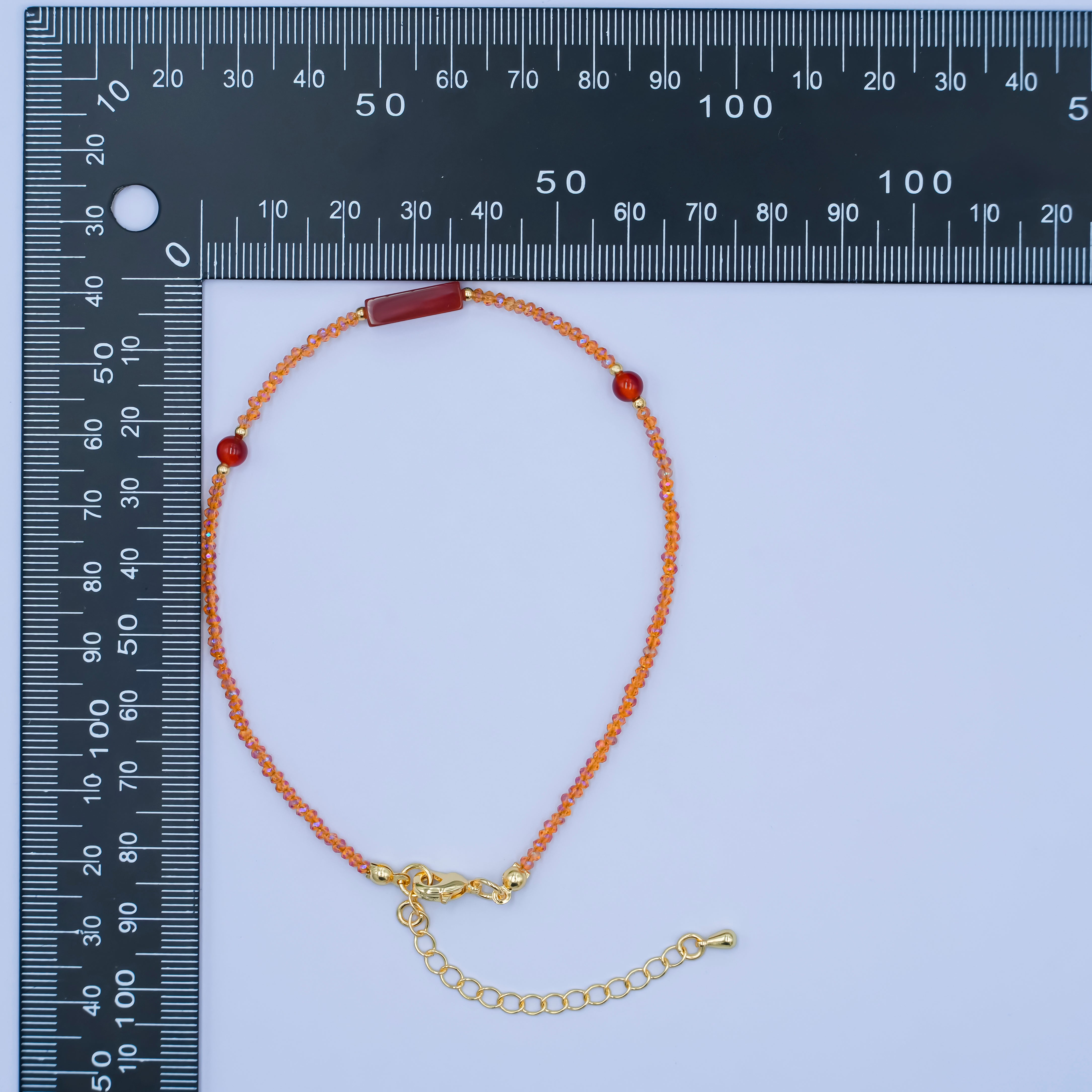 24K Gold Filled 2mm Red Carnelian Multifaceted Gemstone 9 Inch Anklet | WA-2951