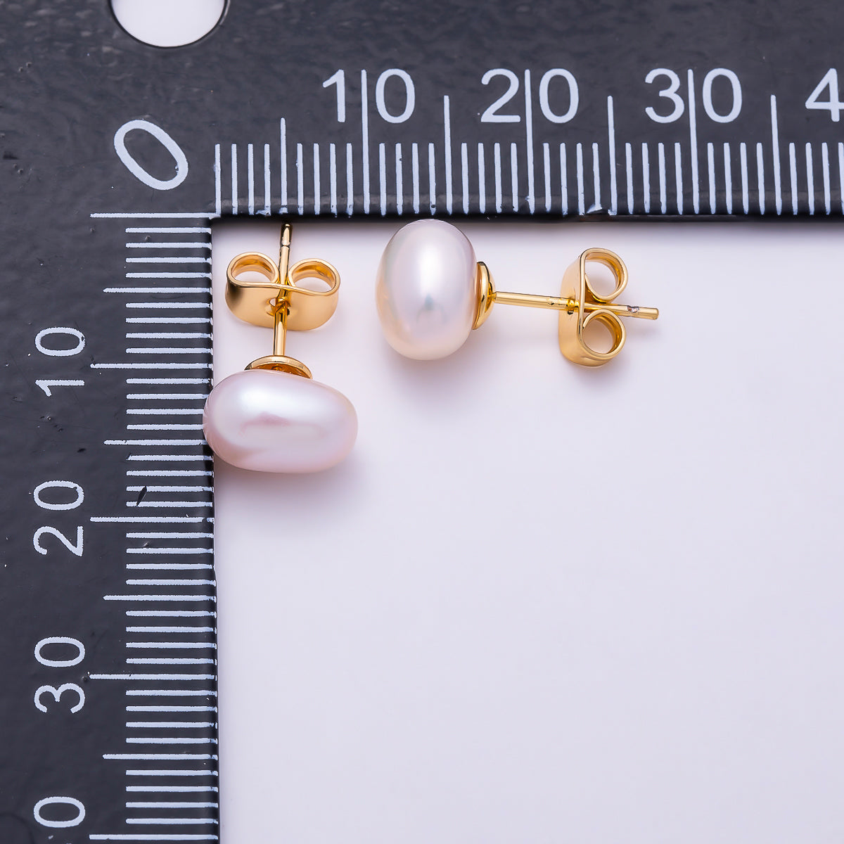18K Gold Filled 9mm Pink Oval Button Freshwater Pearl Stud Earrings | Earrings-00785