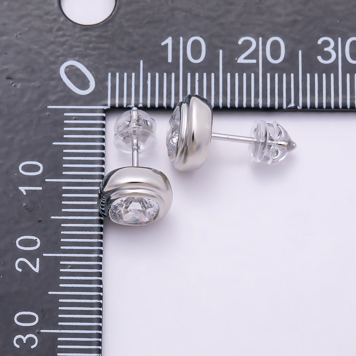 16K Gold Filled 9mm Clear CZ Square Bezel Stud Earrings in Gold & Silver | Earrings-00421 Earrings-00422