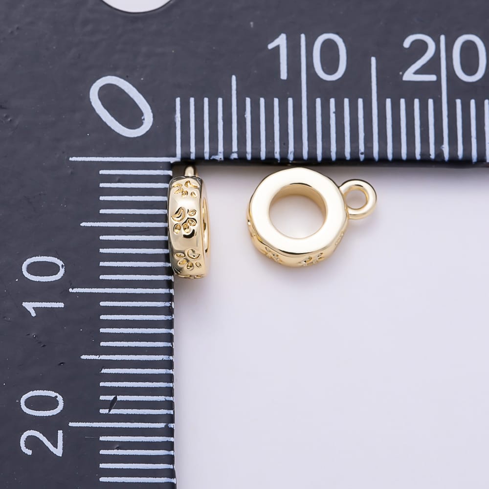 16K Gold Filled 10mm Paw Print Stamped Minimalist Drop Rondelle Bail Findings in Gold & Silver | Findings-00666 Findings-00667