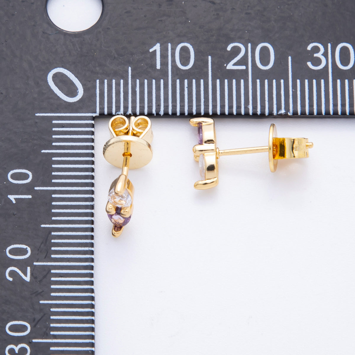 18K Gold Filled 9.5mm Pink, Purple CZ Twin Teardrop Linear Studs Earrings | AJ275 AJ276