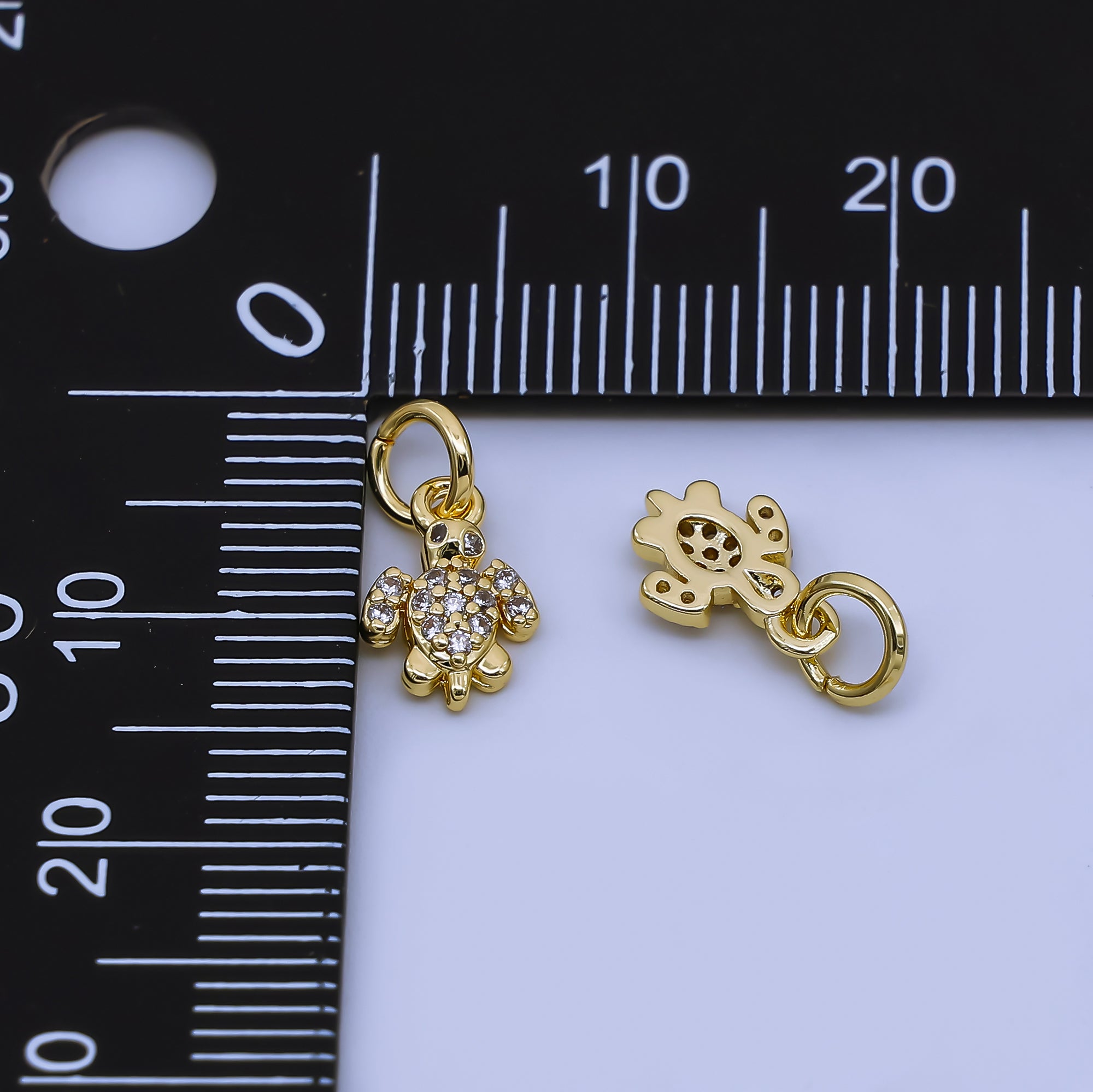 24K Gold Filled 9.6mm Clear CZ Micro Paved Tortoise Turtle Charm | AJ477