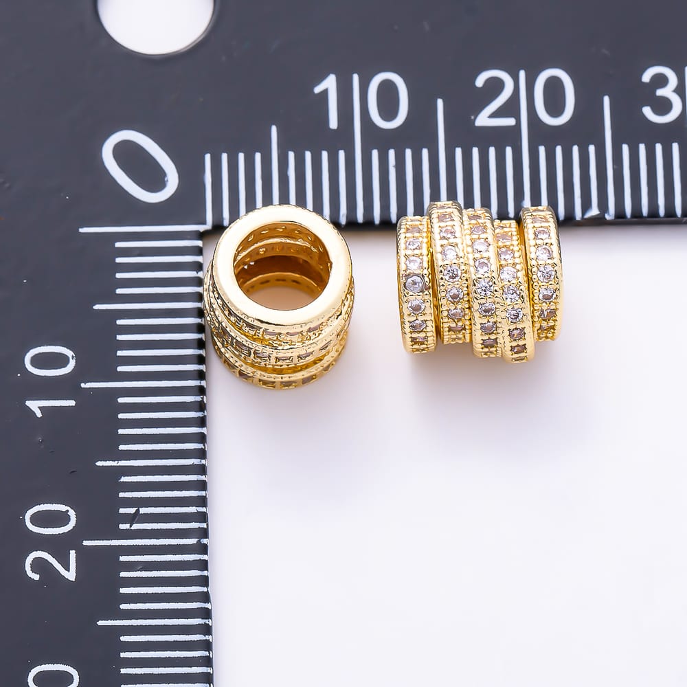 16K Gold Filled 10mm Clear Micro Paved CZ Cylinder European Spacer Bead | Beads-00609
