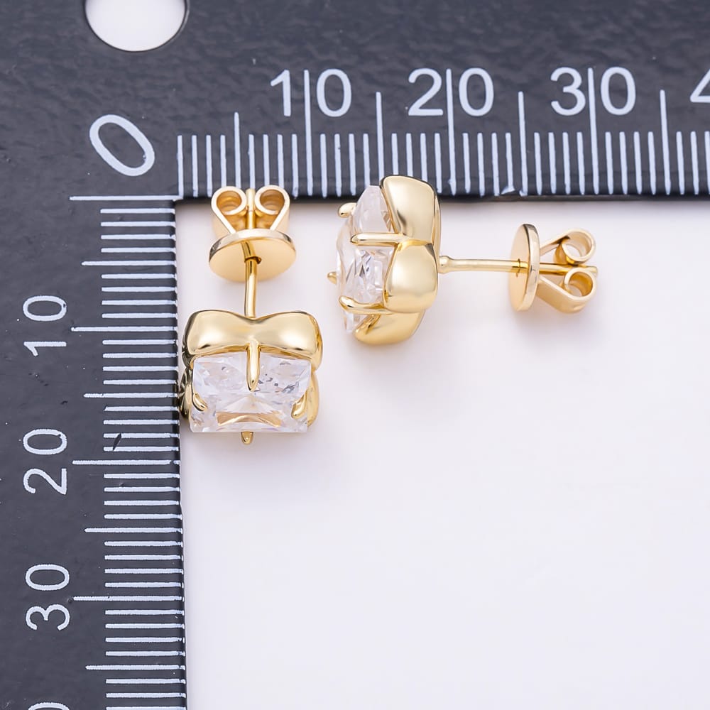 16K Gold Filled 19mm Princess Cut Clear CZ Four-Petal Flower Stud Earrings| Earrings-00912