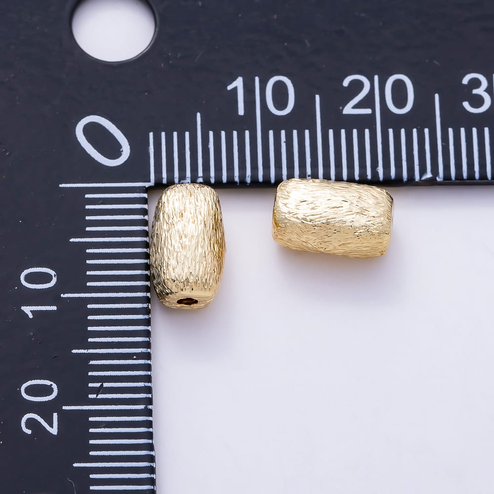 16K Gold Filled 10mm Tree Bark Textured Cylinder Barrel Spacer Bead | Beads-00591