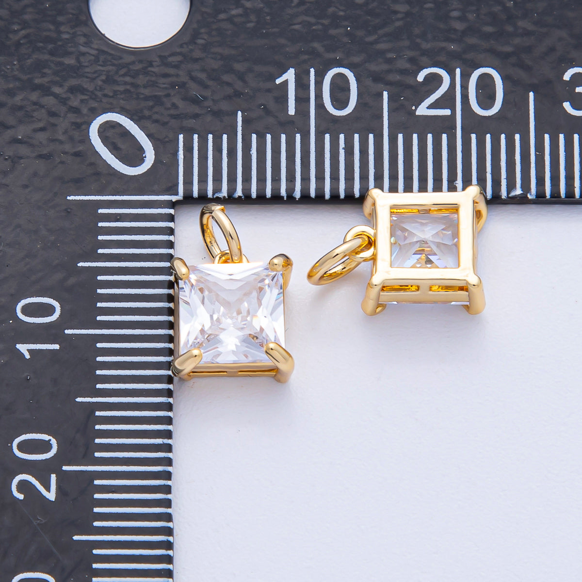 18K Gold Filled 9.7mm Clear CZ Square Baguette Mini Charm | AK033