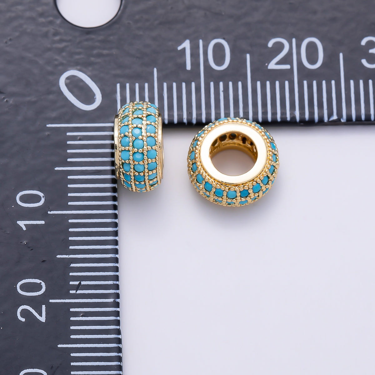 16K Gold Filled 5mm Turquoise Micro Paved Rondelle Bead in Gold & Silver | Beads-00518 Beads-00519